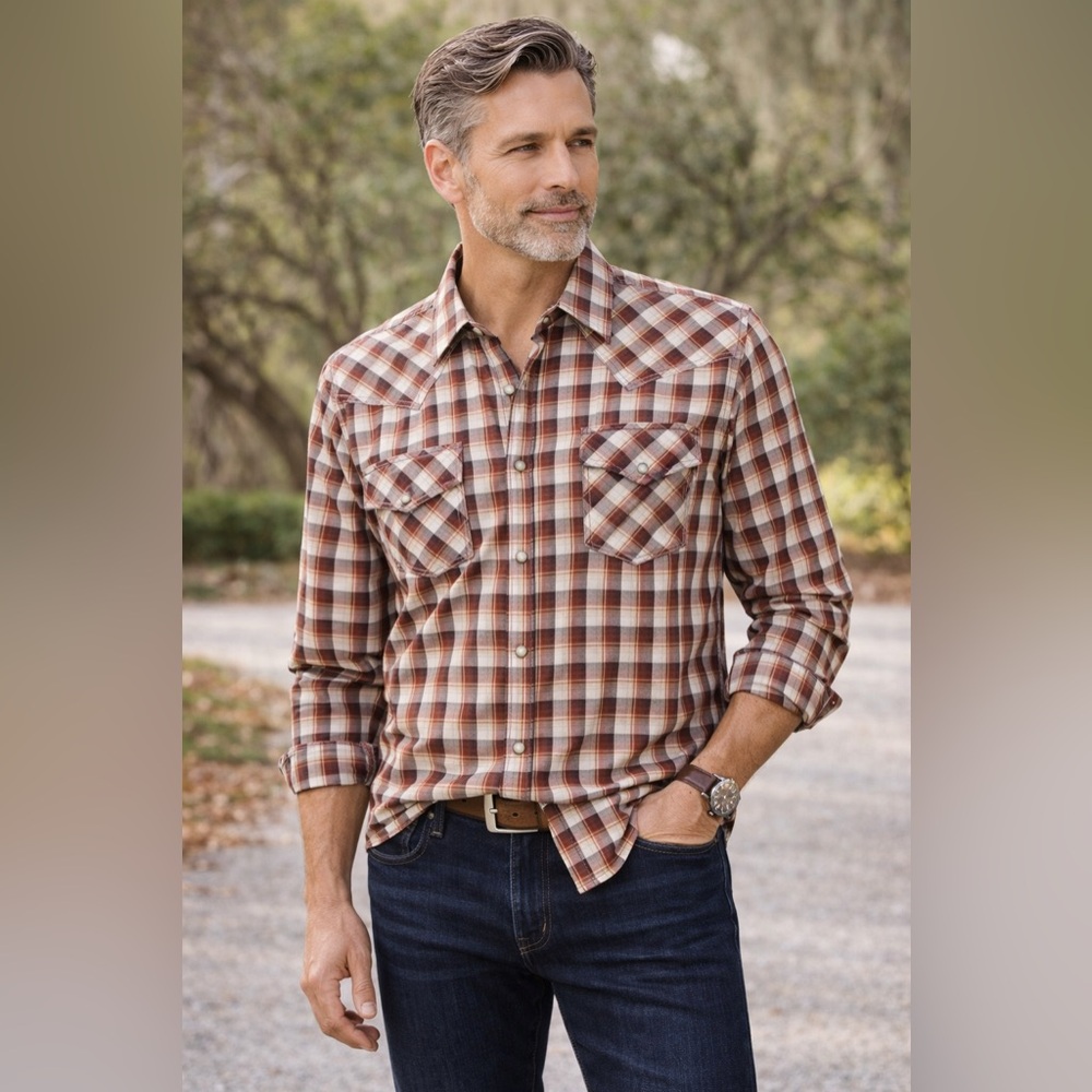 Moon Shine Spirit Brad Paisley Pearl Snap Medium Cowboy Western Plaid Rodeo Nice